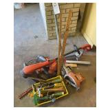 Assorted Lawn and Garden Power Tools and Hand Tool Caddy