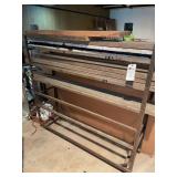 Angle Iron diving shelf on wheels, Rolling Metal Lumber Storage Rack with Assorted Wood Planks