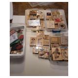 Collection of Assorted Rubber Craft Stamps in Storage Containers