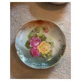 German Porcelain Decorative Plate with Floral Rose Motif