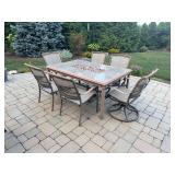 Outdoor Metal Dining Set with Tile Top Table and Six Chairs