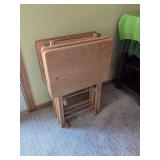Set of Four Wooden Folding TV Tray Tables with Storage Stand