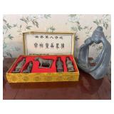 Terracotta Warrior Figurine Set and Austin Productions Abstract Sculpture