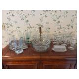 Assorted Glassware Collection Including Serving Bowl, Sundae Dishes, and Drinkware