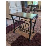 Metal and Wood Side Table with Integrated Magazine Rack