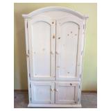 White Painted Wood Entertainment Armoire with Lower Storage