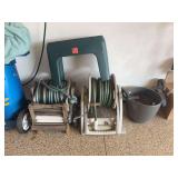 Collection of Two Garden Hose Reels and Planter