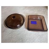 Pyrex Tinted Glass Cookware Set, Round Casserole with Lid and Square Baking Dish