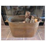 Oval Copper Firewood Bin with Side Handles
