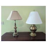 Pair of Brass Table Lamps with Shades