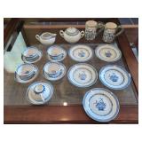 Blue and White Porcelain Tea Service with Floral Mugs