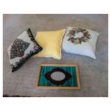 Decorative Throw Pillows and Framed Stained Glass Panel