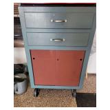 Mobile Storage Cart with Two Drawers and Sliding Cabinet Doors
