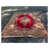 Red and Beige Traditional Persian-Style Area Rug with Floral Medallion