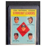 1962 Topps #9 National League Strikeout Leaders - Sandy Koufax, Bob Gibson, Don Drysdale - Raw Sports Card