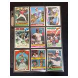 1977 Topps Baseball 9-Card Sheet Lot featuring Jim Palmer, Gary Carter, George Brett, Carlton Fisk, Steve Carlton, Lou Brock, Jim Hunter, Ron Guidry Rookie, and Brooks Robinson