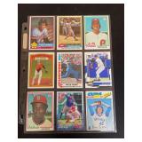 Baseball Card Assortment 9-Pocket Page Featuring Rod Carew, Johnny Bench, Steve Carlton, Ryan Mountcastle, Pete Rose, Nolan Ryan, Lou Brock, Javier Baez, Bruce Sutter