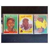 1959 Topps Hank Aaron #383, Hank Aaron #380, and Fence Busters Aaron/Mathews #212 Lot of 3 Baseball Cards