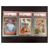 Lot of 3 Graded Baseball Cards: 1987 Leaf Bo Jackson #35 PSA 6, 1984 Topps Don Mattingly #8 PSA 5, 1984 Topps Traded Dwight Gooden #42T PSA 6
