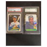 Lot of 2 Graded Baseball Cards: 1989 Topps Traded #41T Ken Griffey Jr. PSA 8 and 1987 Donruss #361 Barry Bonds Rookie SGC 8