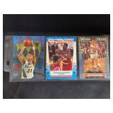 Assorted NBA Basketball Trading Cards Lot of 3: 1995-96 Fleer Ultra Reggie Miller Scoring Kings Insert, 1989 Fleer Akeem Olajuwon All-Stars Sticker, and 1992-93 Topps Stadium Club John Stockton Beam T