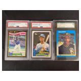 Lot of 3 Graded Baseball Cards: 1987 Topps RUs Rookies Bo Jackson #13 PSA 7, 1989 Topps Traded Ken Griffey Jr. #41T PSA 7, and 1987 Fleer Barry Bonds #604 Rookie SGC 84