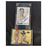 2002 Topps Super Teams Johnny Podres Autograph and 2001 Fleer Platinum Gary Sheffield National Patch Time Jersey Relic Lot of 2 Baseball Cards