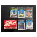 1986 Topps Traded Baseball Set Box with 5 Cards (Barry Bonds, Jose Canseco, Will Clark, Bobby Bonilla, Bo Jackson)