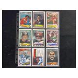1983 Topps Football Complete 9-Card Lot featuring Terry Bradshaw, Jim Plunkett, Joe Theismann, and Tony Dorsett Raw