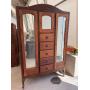 Wooden Wardrobe Armoire with Central Drawers and Mirrored Doors