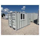 Gray Shipping Container with Side Door and Window