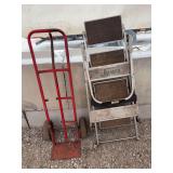 Little Giant Jumbo 4-Step Folding Ladder and Red Hand Truck