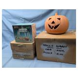 Ceramic Jack-O-Lantern Pumpkin and Anchor Hocking Glass Pumpkin Jar Lot