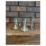 Collection of Three Weighted Sterling and Silverplate Candlesticks