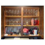 Assorted Glassware and Drinkware Collection in Cabinet