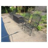Four Black Metal Mesh Patio Armchairs and Suncast Deck Box Set