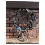 Metal Laurel Wreath Sculpture on Scroll Base