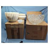 Collection of Punch Bowls and Serving Bowls Including Cut Glass and Milk Glass