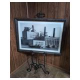 Wrought Iron Display Easel with Central Illinois Light Co. Framed Photograph