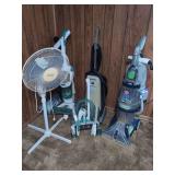 Assorted Floor Care Appliances and Pedestal Fan Lot