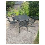 Black Metal Mesh Patio Dining Set with Round Table and Six Chairs