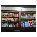 Assorted Household Cleaning Supplies and Storage Baskets Lot