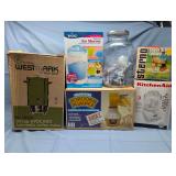 Assorted Kitchen Appliances and Cookware Collection including West Bend Coffee Maker and Rival Ice Shaver