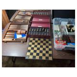 Large Collection of Board Games Including Chess, Checkers, and Backgammon Sets