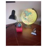 Group of Three Desktop Globes and Corporate Paperweight