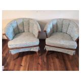 Pair of Mid-Century Modern Upholstered Barrel Accent Chairs
