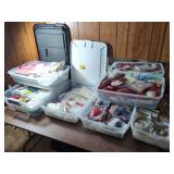 Large Assortment of Holiday and Party Craft Supplies in Plastic Storage Bins