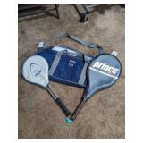 Prince Pro 110 Tennis Racquet, AMF Head Racquet, and Lands End Duffle Bag Set