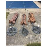 Lot of Three Patio Umbrellas with Bases