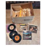 Large Box of Assorted 45 RPM Phonograph Records with Sleeves